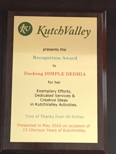 KutchValley Gives Recognition Award To Dimple Dedhia